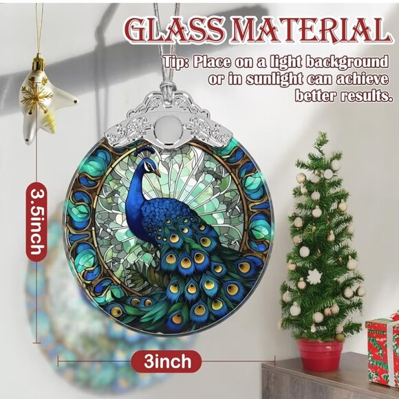Peacock Ornament Stained Glass Hanging Decor Holiday-Sun Catcher-Christmas - Picture 4 of 7